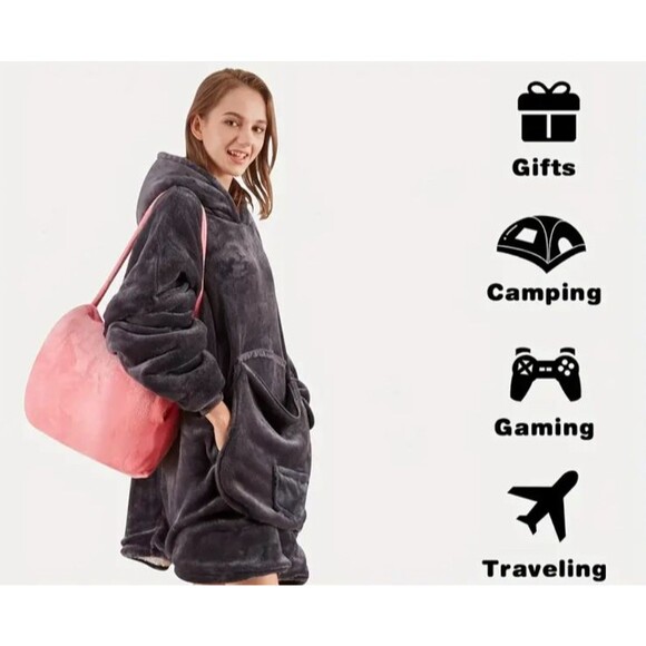 wearable blanket hoodie oversized sherpa hooded blanket sweatshirt, assorted - Picture 7 of 9
